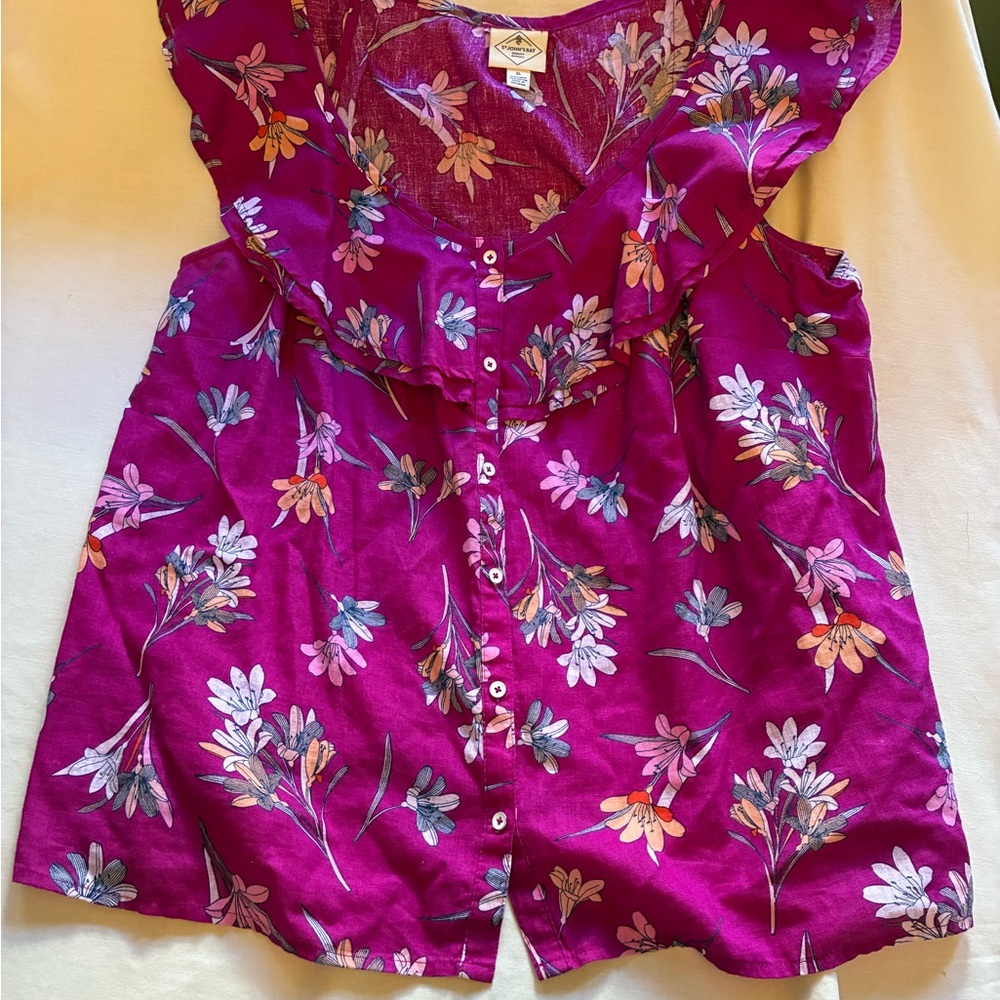 St John's Bay Women's Floral Print Tank Top Blouse Beachy Resort Vacation XL